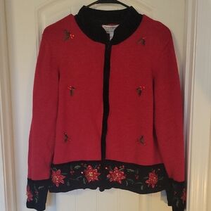 Women's Red Embroidered Sweater